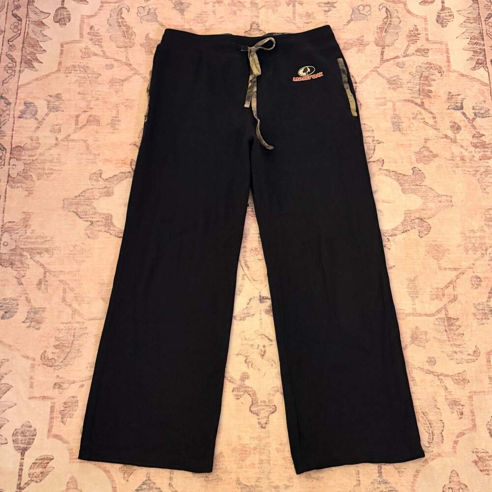 Mossy Oak Black Waffle Knit Thermal Sweatpants with Camo Trim Size M